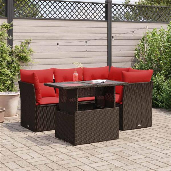 Grote foto vidaxl 5 delige loungeset met kussens poly rattan acacia bruin tuin en terras tuinmeubelen