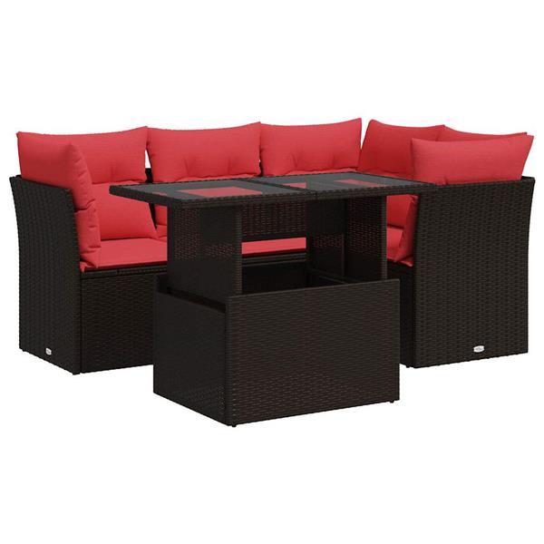 Grote foto vidaxl 5 delige loungeset met kussens poly rattan acacia bruin tuin en terras tuinmeubelen