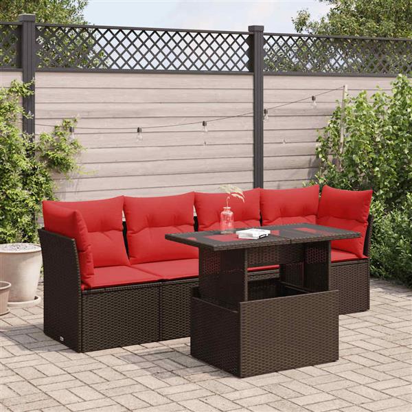 Grote foto vidaxl 5 delige loungeset met kussens poly rattan acacia bruin tuin en terras tuinmeubelen