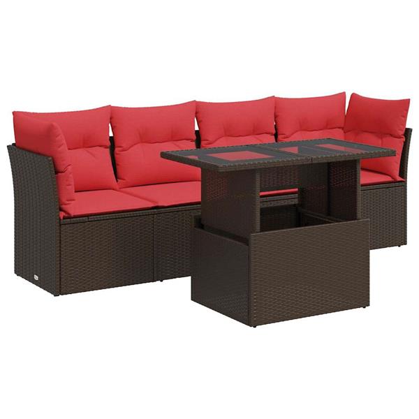 Grote foto vidaxl 5 delige loungeset met kussens poly rattan acacia bruin tuin en terras tuinmeubelen
