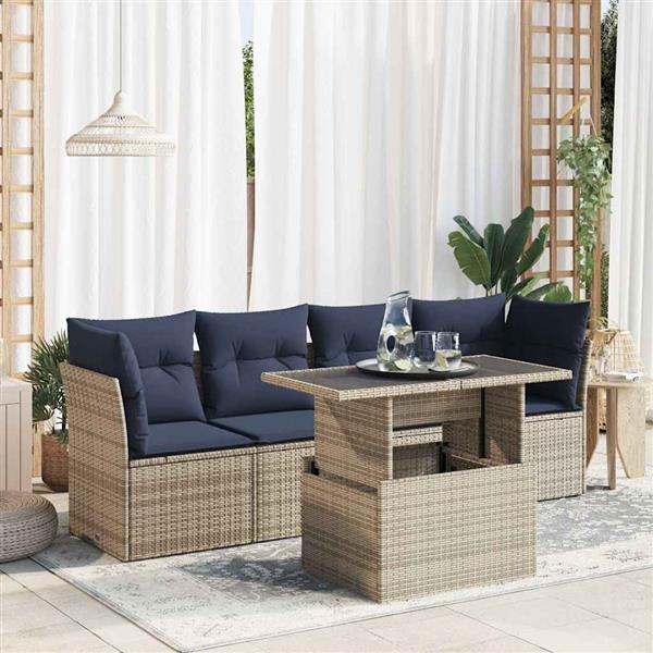 Grote foto vidaxl 5 delige loungeset met kussens poly rattan acacia grijs tuin en terras tuinmeubelen