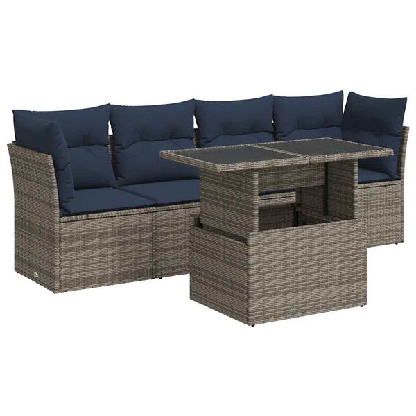 Grote foto vidaxl 5 delige loungeset met kussens poly rattan acacia grijs tuin en terras tuinmeubelen