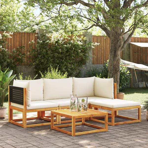 Grote foto vidaxl 5 delige loungeset met kussens massief acaciahout tuin en terras tuinmeubelen