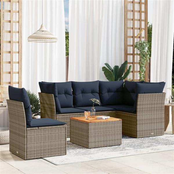 Grote foto vidaxl 6 delige loungeset met kussens poly rattan grijs tuin en terras tuinmeubelen