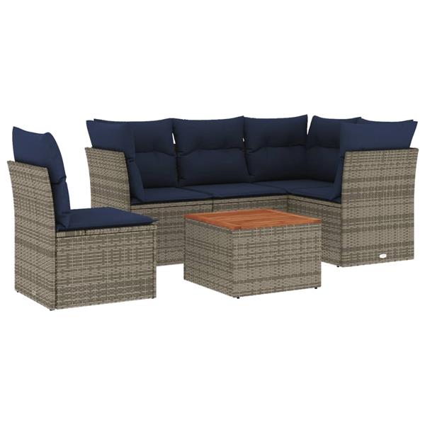 Grote foto vidaxl 6 delige loungeset met kussens poly rattan grijs tuin en terras tuinmeubelen