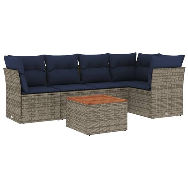 Grote foto vidaxl 6 delige loungeset met kussens poly rattan grijs tuin en terras tuinmeubelen