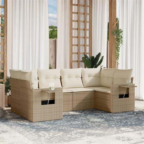 Grote foto vidaxl 6 delige loungeset met kussens poly rattan beige tuin en terras tuinmeubelen