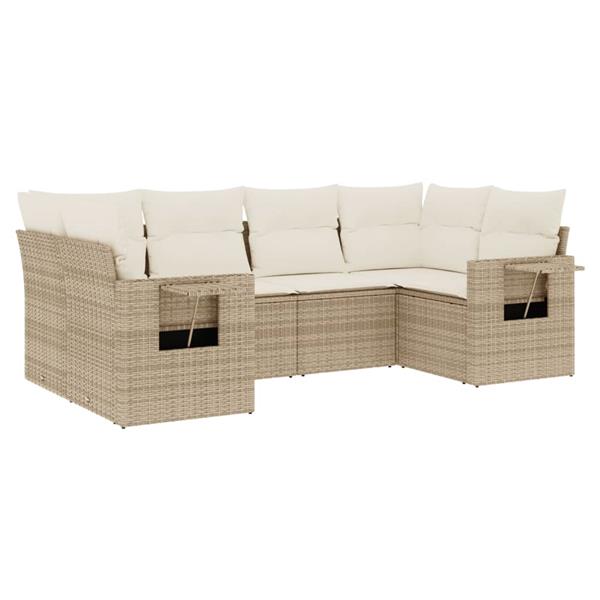 Grote foto vidaxl 6 delige loungeset met kussens poly rattan beige tuin en terras tuinmeubelen