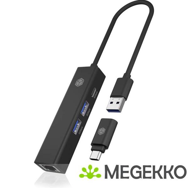 Grote foto icy box ib hub1439 lan bedraad usb 3.2 gen 1 3.1 gen 1 type a zwart computers en software overige computers en software