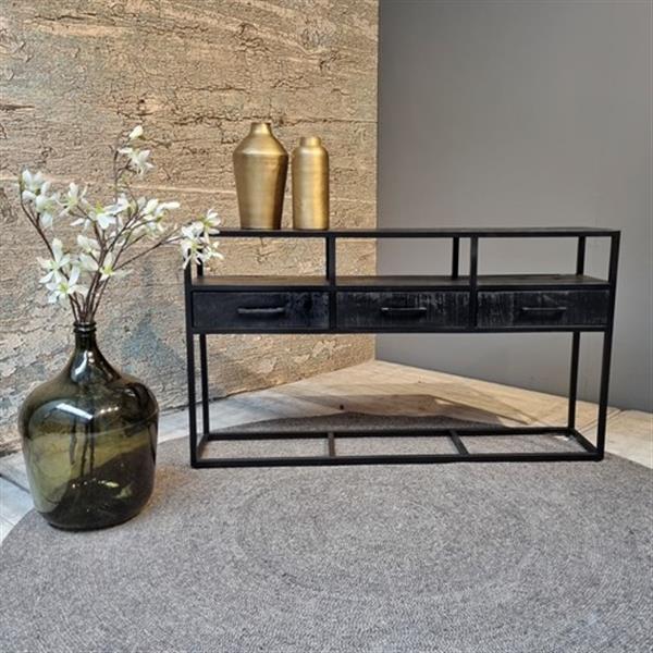 Grote foto sidetable jax black edition zwart visgraat 2 lades 120x30x78 cm actie huis en inrichting eettafels