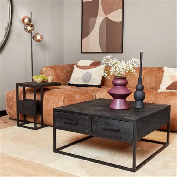 Grote foto salontafel denver black 80x80x40 cm zwart mangohout en staal huis en inrichting eettafels