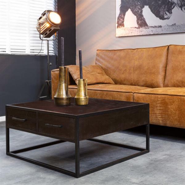 Grote foto salontafel denver black 80x80x40 cm zwart mangohout en staal huis en inrichting eettafels