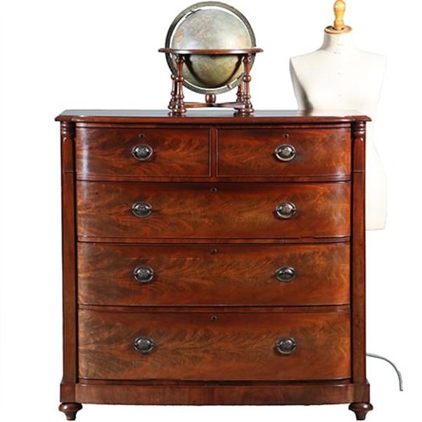 Grote foto bow front commode met oplopende lade bloemmahonie ca 1825 no.280315 antiek en kunst stoelen en banken