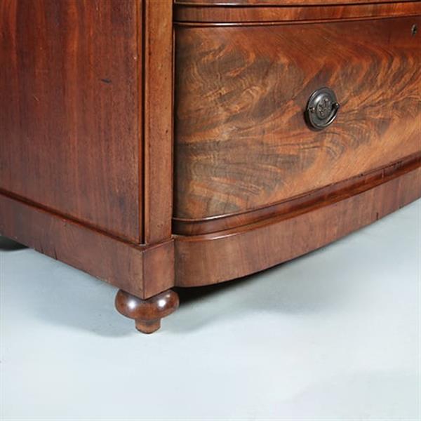 Grote foto bow front commode met oplopende lade bloemmahonie ca 1825 no.280315 antiek en kunst stoelen en banken