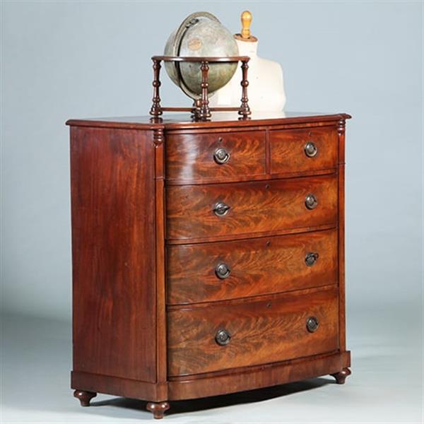 Grote foto bow front commode met oplopende lade bloemmahonie ca 1825 no.280315 antiek en kunst stoelen en banken