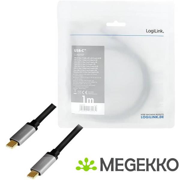 Grote foto logilink cua0107 usb kabel 1 m usb 3.2 gen 2 3.1 gen 2 usb c zwart grijs computers en software overige computers en software
