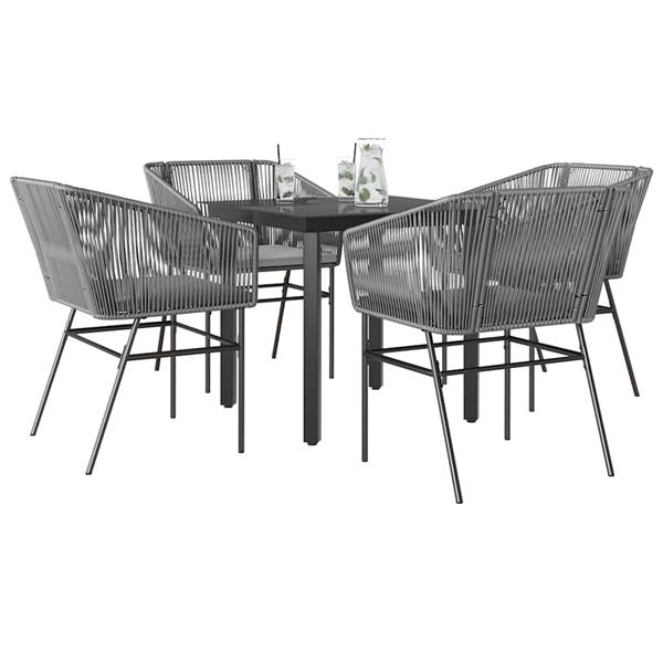 Grote foto vidaxl 5 delige tuinset met kussens poly rattan glas grijs tuin en terras tuinmeubelen