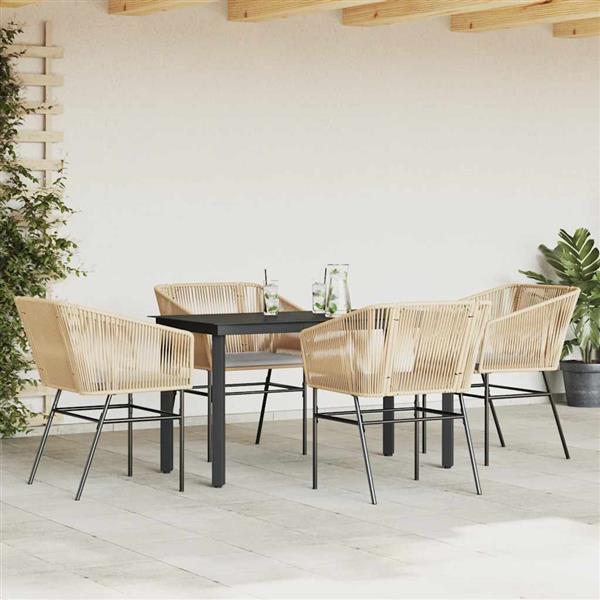 Grote foto vidaxl 5 delige tuinset met kussens poly rattan glas bruin tuin en terras tuinmeubelen