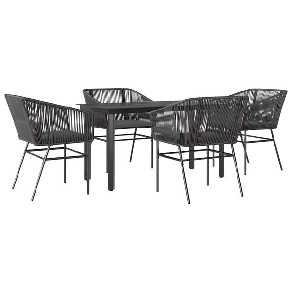Grote foto vidaxl 5 delige tuinset met kussens poly rattan glas zwart tuin en terras tuinmeubelen