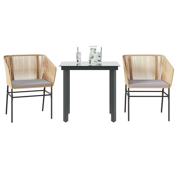 Grote foto vidaxl 3 delige tuinset met kussens poly rattan glas bruin tuin en terras tuinmeubelen