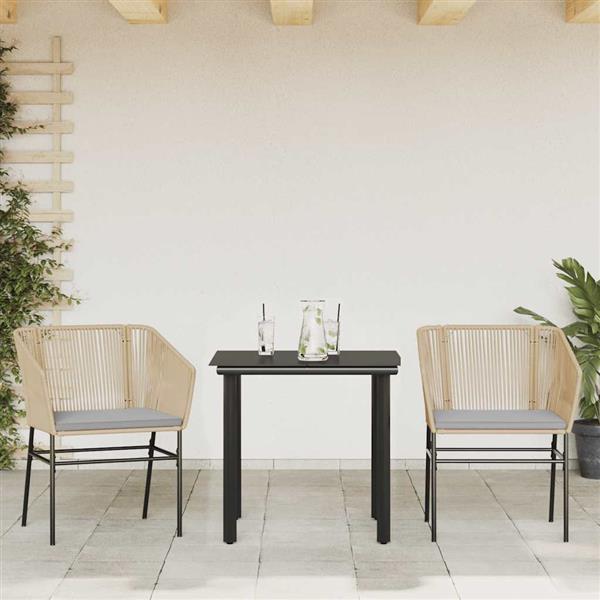 Grote foto vidaxl 3 delige tuinset met kussens poly rattan glas bruin tuin en terras tuinmeubelen