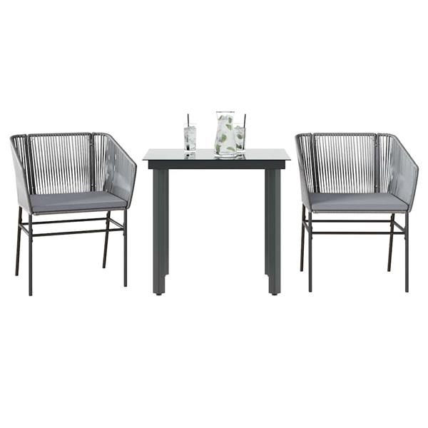 Grote foto vidaxl 3 delige tuinset met kussens poly rattan glas grijs tuin en terras tuinmeubelen