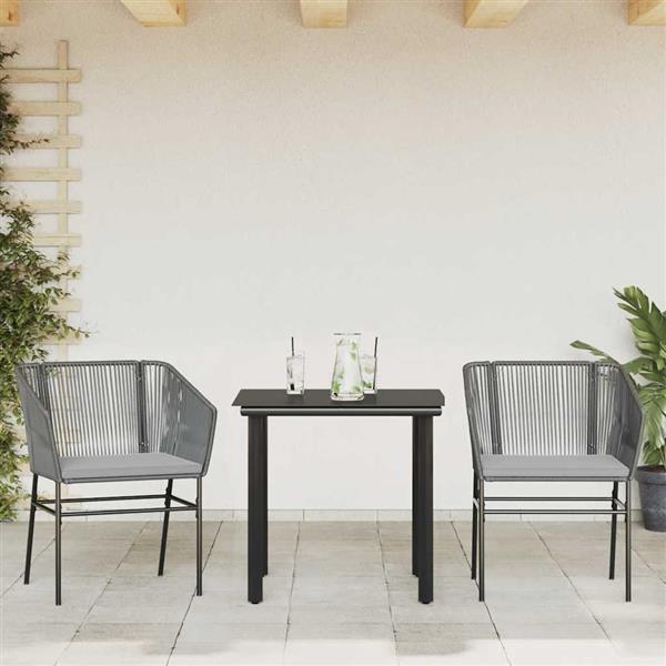 Grote foto vidaxl 3 delige tuinset met kussens poly rattan glas grijs tuin en terras tuinmeubelen