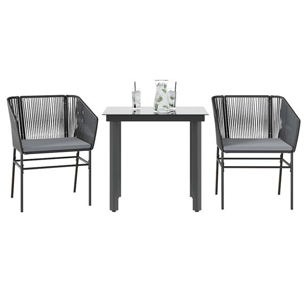 Grote foto vidaxl 3 delige tuinset met kussens poly rattan glas zwart tuin en terras tuinmeubelen