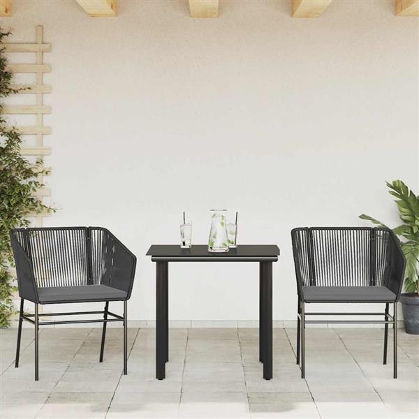 Grote foto vidaxl 3 delige tuinset met kussens poly rattan glas zwart tuin en terras tuinmeubelen
