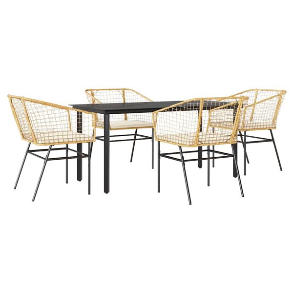 Grote foto vidaxl 5 delige tuinset met kussens poly rattan glas bruin tuin en terras tuinmeubelen
