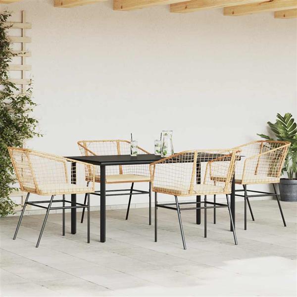 Grote foto vidaxl 5 delige tuinset met kussens poly rattan glas bruin tuin en terras tuinmeubelen