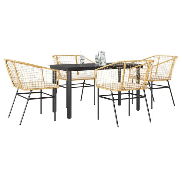 Grote foto vidaxl 5 delige tuinset met kussens poly rattan glas bruin tuin en terras tuinmeubelen