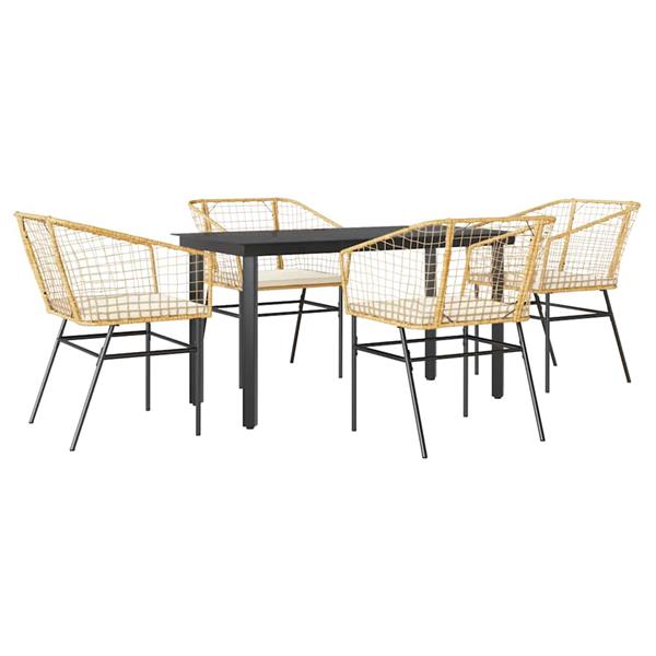 Grote foto vidaxl 5 delige tuinset met kussens poly rattan glas bruin tuin en terras tuinmeubelen