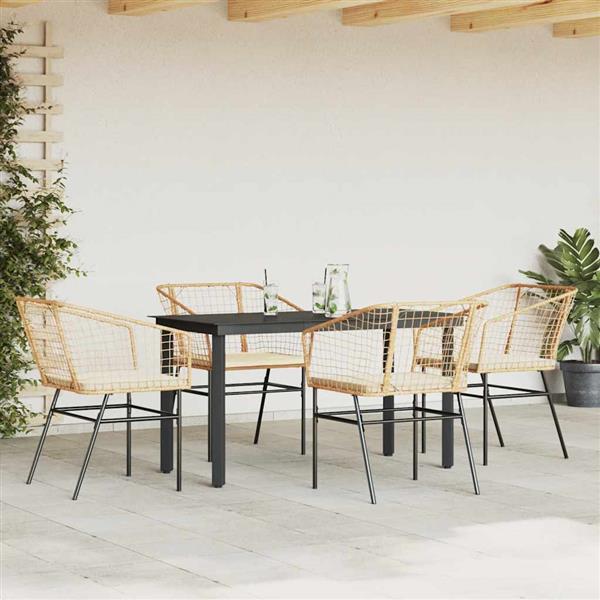Grote foto vidaxl 5 delige tuinset met kussens poly rattan glas bruin tuin en terras tuinmeubelen