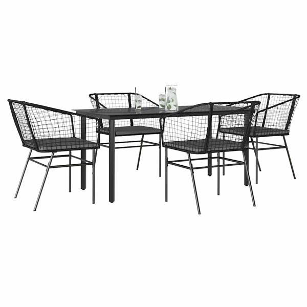 Grote foto vidaxl 5 delige tuinset met kussens poly rattan glas zwart tuin en terras tuinmeubelen