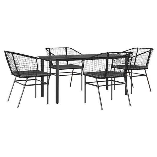 Grote foto vidaxl 5 delige tuinset met kussens poly rattan glas zwart tuin en terras tuinmeubelen