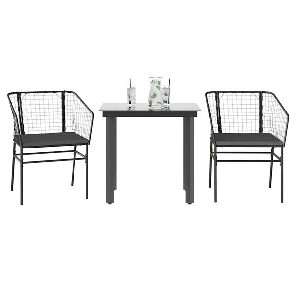 Grote foto vidaxl 3 delige tuinset met kussens poly rattan glas zwart tuin en terras tuinmeubelen