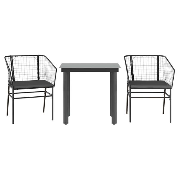 Grote foto vidaxl 3 delige tuinset met kussens poly rattan glas zwart tuin en terras tuinmeubelen