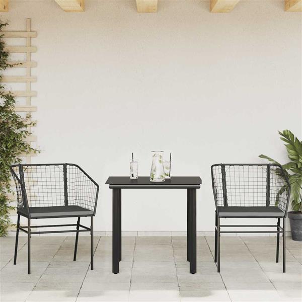 Grote foto vidaxl 3 delige tuinset met kussens poly rattan glas zwart tuin en terras tuinmeubelen