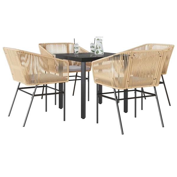 Grote foto vidaxl 5 delige tuinset met kussens poly rattan glas bruin tuin en terras tuinmeubelen