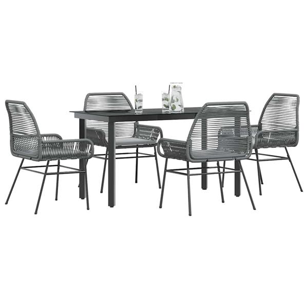 Grote foto vidaxl 5 delige tuinset met kussens poly rattan glas grijs tuin en terras tuinmeubelen
