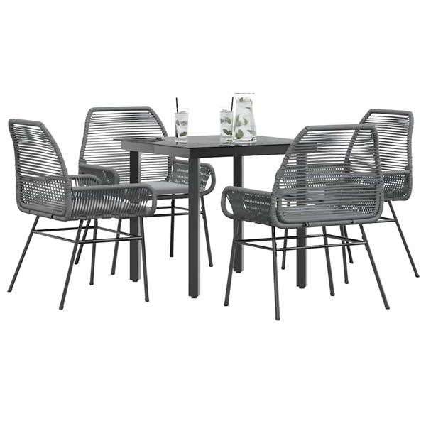 Grote foto vidaxl 5 delige tuinset met kussens poly rattan glas grijs tuin en terras tuinmeubelen