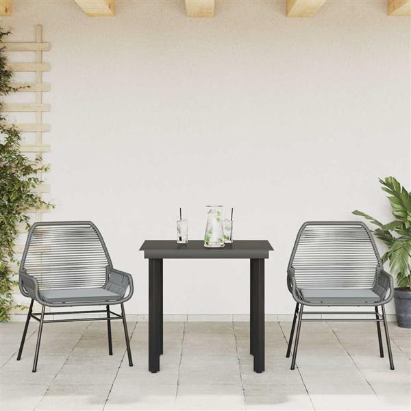 Grote foto vidaxl 3 delige tuinset met kussens poly rattan glas grijs tuin en terras tuinmeubelen