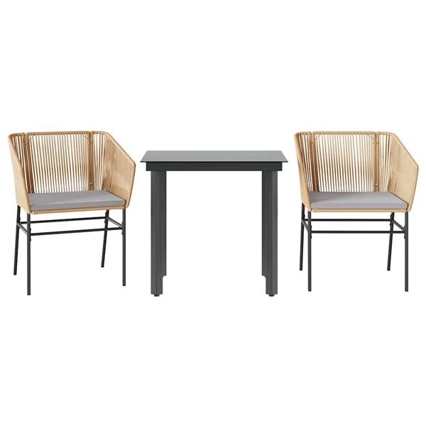 Grote foto vidaxl 3 delige tuinset met kussens poly rattan glas bruin tuin en terras tuinmeubelen