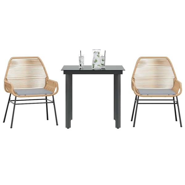 Grote foto vidaxl 3 delige tuinset met kussens poly rattan glas bruin tuin en terras tuinmeubelen