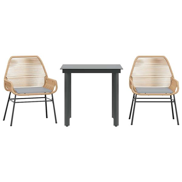 Grote foto vidaxl 3 delige tuinset met kussens poly rattan glas bruin tuin en terras tuinmeubelen