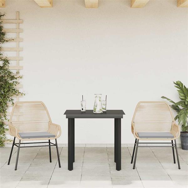 Grote foto vidaxl 3 delige tuinset met kussens poly rattan glas bruin tuin en terras tuinmeubelen