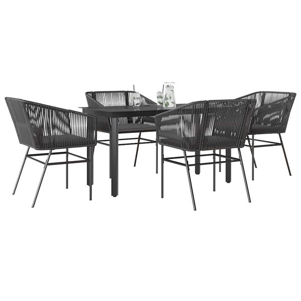 Grote foto vidaxl 5 delige tuinset met kussens poly rattan glas zwart tuin en terras tuinmeubelen
