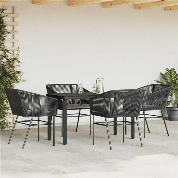 Grote foto vidaxl 5 delige tuinset met kussens poly rattan glas zwart tuin en terras tuinmeubelen
