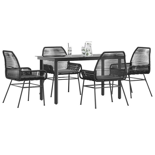 Grote foto vidaxl 5 delige tuinset met kussens poly rattan glas zwart tuin en terras tuinmeubelen